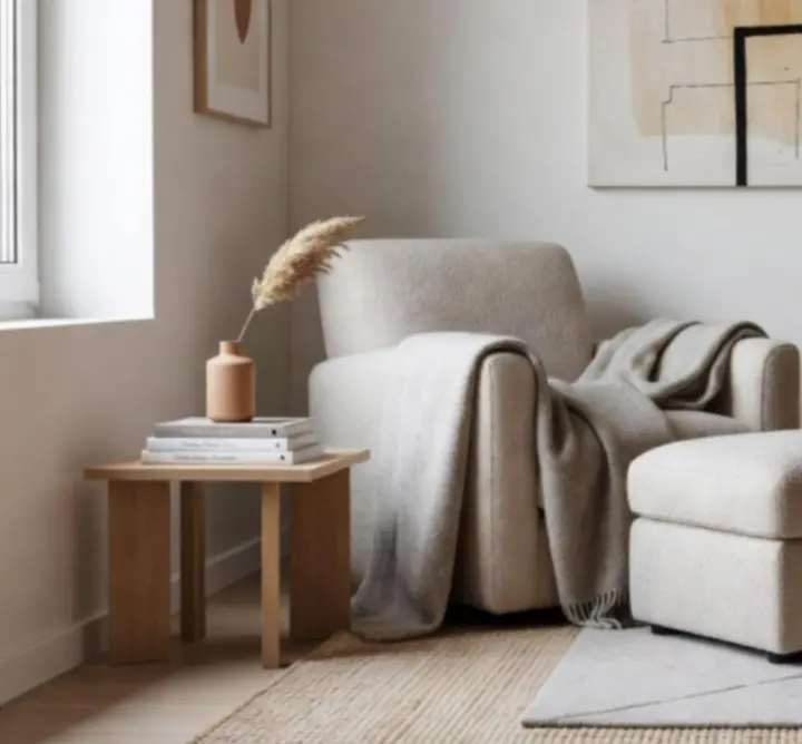 Przytulne wnętrze w stylu współczesnym z naturalnymi dodatkami