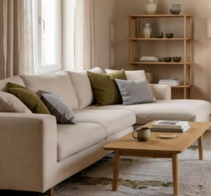 Przytulny salon z naturalnymi materiałami i meblami HomeDecorr