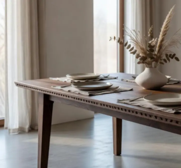 Drewniany stół jadalniany z zaokrąglonymi krawędziami